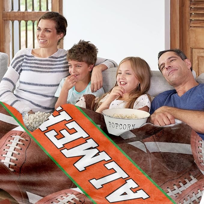 Personalized Football Baby Blanket Gifts: Custom Soft Flannel Fabric Blankets with Name Number for 0-6 Years Kids Boys Girls - Warm and Comfortable(60X80inch)