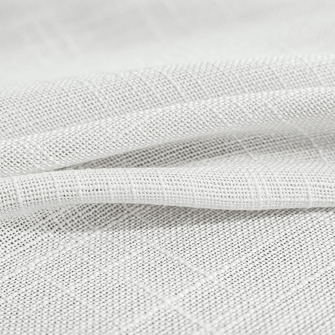 FMFUNCTEX Linen Semi Sheer Curtains for Bedroom, White Curtains 72 Inch Length for Living Room, Country Farmhouse Sheer Drapes, Light Filtering Window Curtain, Grommet Top 2 Panels