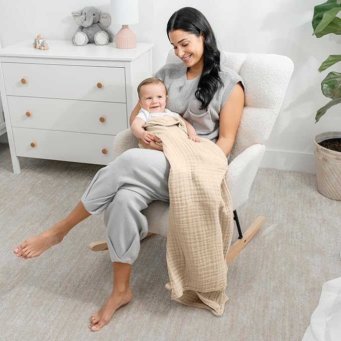 Comfy Cubs Muslin Baby Blanket - Soft, Lightweight, 6-Layer Cotton Swaddle Blankets for Newborns, Infants & Toddlers - 40" x 40" Large, Breathable & Versatile for Sleeping & Tummy Time - Sand