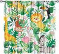 Jungle Animals Curtains Cartoon Cute Lion Giraffe Monkey Zebra Woodland Art Printed for Children Girls Boys Bedroom Nursery Rod Pocket Decoration Window Drapes 2 Panels W36xL63in