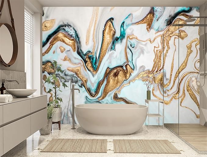 XMPMBM-Gold Quicksilver Marble Fabric Wallpaper Abstraction Art Textured Living Room Bedroom Bathroom Wall Mural-W 132" X H 92"（93 Square Foot）