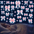 Glow in The Dark Pink Bow Wall Stickers Glowing Luminous Light Pink Bow Knot Wall Decals Watercolor Coquette Wall Art Decor Wallpaper for Nursery Kindergarten Girls Bedroom