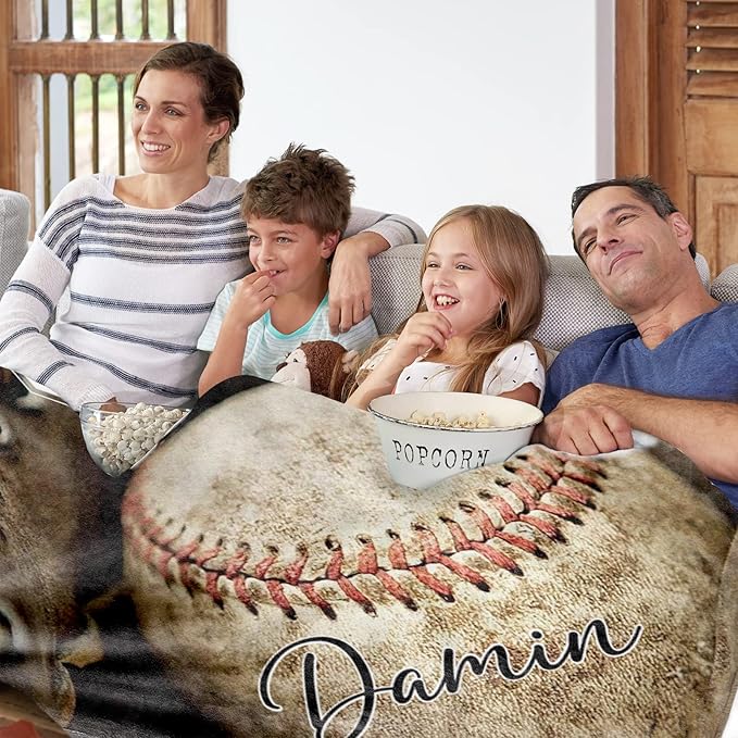 Personalized Baseball Blanket for Baby Boys and Girls - Soft and Fluffy Sport Blanket for Toddlers and Kids - Custom Name and Number Gift for Newborn(60"x80")