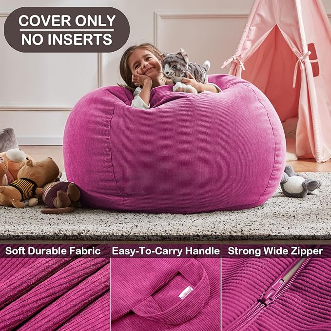 Nobildonna Bean Bag Chair Cover (No Filler) for Kids and Adults,Beanbag Stuffed Animal Storage Without Filling Plush Toys Holder and Organizer Soft Premium Corduroy 200L