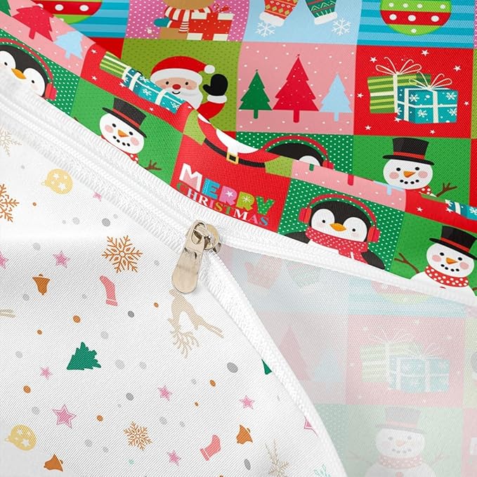 Christmas Bedding Set for Kids Boys Girls Santa Claus Christmas Tree Comforter Cover Set Colorful Geometric Grid Duvet Cover Bedroom Decor Xmas Theme Bedspread Cover Full Size Bedding Collection 3Pcs