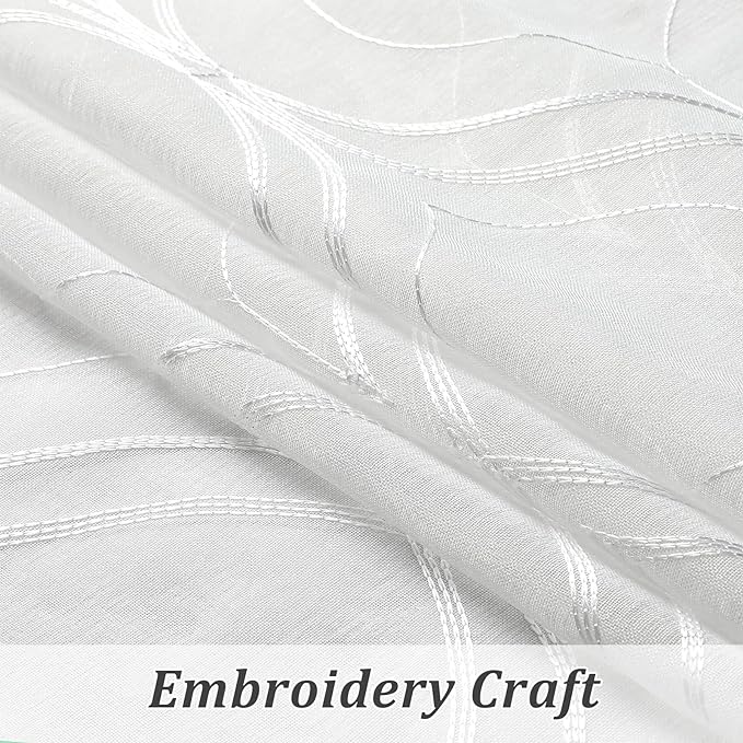 VISIONTEX White Sheer Curtains 54 Inch Length 2 Panels Set Moroccan Embroidered Curtains Trellis Decor French Textured Rod Pocket Voile Tulle Semi Window Drapes for Bedroom Living Room 54 x 54 Inches