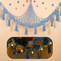 Stuffed Animal Hammock Corner - 56'' Jumbo 5mm Double Macrame Cord Handcrafted Stuffed Animal Net - 100% Natural Cotton Toy Hammock Holder - Cornflower Blue Stuffy Plushie Net w/LED Star Light