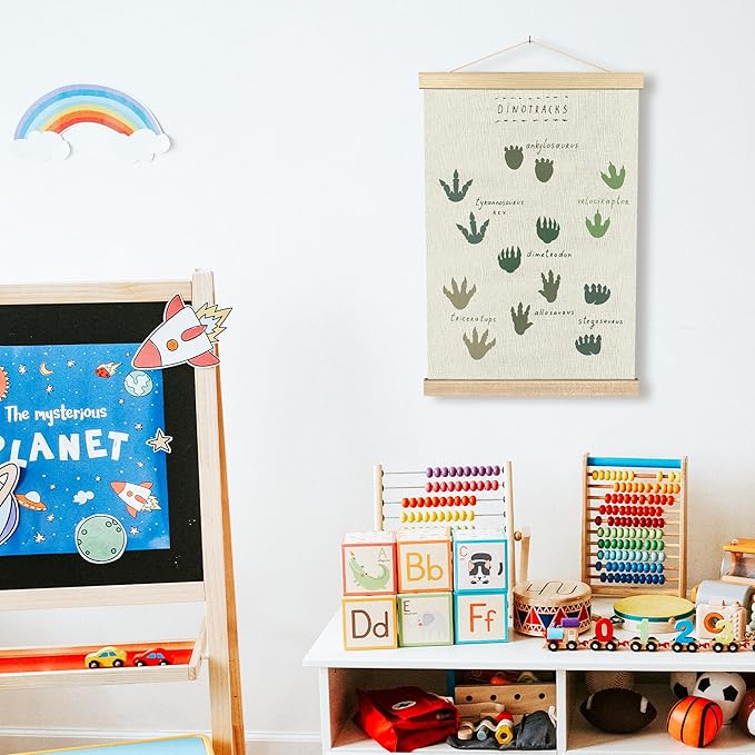 BCUANGD Dinosaur Dino Paw Wall Decor - Baby Toddler Boys Room Wall Art Poster Hanger with Wood Frames, Inspirational Hanging Canvas Decor for Kids Room Playroom Nursery Bedroom, 16x24 Inches