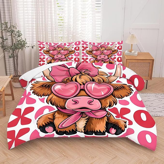 kxry Cute Cattle Comforter Set Twin Size Cartoon Calf Animal Bedding Sets for Girls Teens Kids Funny Animal Soft Microfiber Lightweight Comforter Set with 1 Comforter + 1 Pillow Case