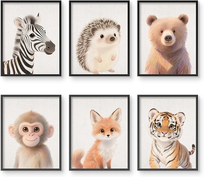 VOLIX Baby Room Wall Art, Jungle Animal Baby Animals Decor, Children Bedroom Decorate, 12x16 inch, UNFRAMED