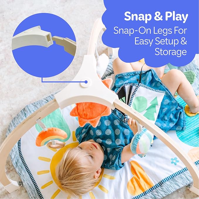 Move2Play, Montessori Inspired Wooden Kick & Play Baby Gym | Musical Piano | Thick + Soft Floor Mat | Tummy Time Activity Center | Play Mat for Newborns & Infants | Toys for Ages 0-6+ Months