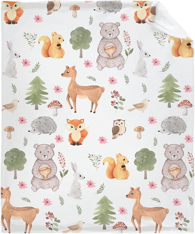 Thuswarm Cute Animals in The Woodland Flannel Blanket for Autumn Winter Gifts Warm Cozy Soft Funny Print Throw for Bed Couch Sofa 80”×60” Large for Adult