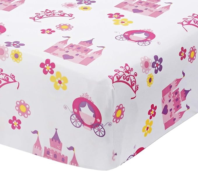 EVERYDAY KIDS 4 Piece Girls Crib Bedding Set -Princess Storyland - Includes Quilt, Fitted Sheet, Dust Ruffle and Diaper Stacker - Nursery Bedding Set - Baby Crib Bedding Set