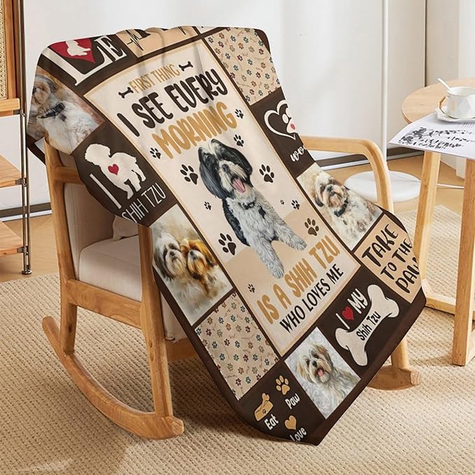 Shih Tzu Blanket Cute Dog Throw Blankets for Couch Sofa Bed Stuff Decor Lightweight Soft Cozy Fleece Plush Warm Flannel Blanket Lover Gifts for Boys Girls Men Women Adults 60"x80"