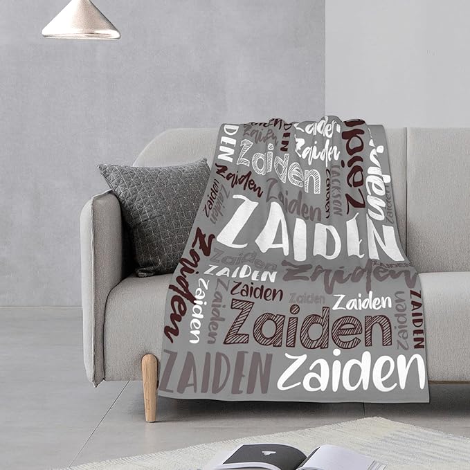 Dr.TOUGH Personalized Blankets with Name Customized Baby Blankets for Girls Boys Adults Monogrammed Blankets and Throws Christmas Birthday Mothers Fathers Valentines Day Gift (Grey,30''×40'')