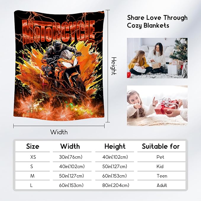 Blanket for Boys Motorcycle Blankets Gifts for Car Lovers, 50"x60" Warm Cozy Flannel Throw for Couch Bed