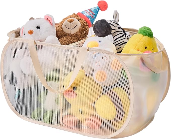 Large Toys Storage Basket Organizer Box for Kids, Boys, Girls - Foldable Toy Storage Bins with Dividers & 2 Sturdy Handles for Living Room, Bedroom, Playroom, Kidsroom (Beige, 2 Compartments)