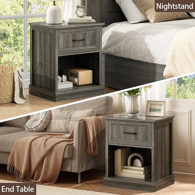 CARPETNAL Farmhouse Dresser and Nightstand Sets for Bedroom, 3 Pcs Bedroom Set, 8 Drawer Dresser & Nightstand Set of 2, Modern Wood Chest of Drawers for Bedroom, Living Room, Entryway, Grey