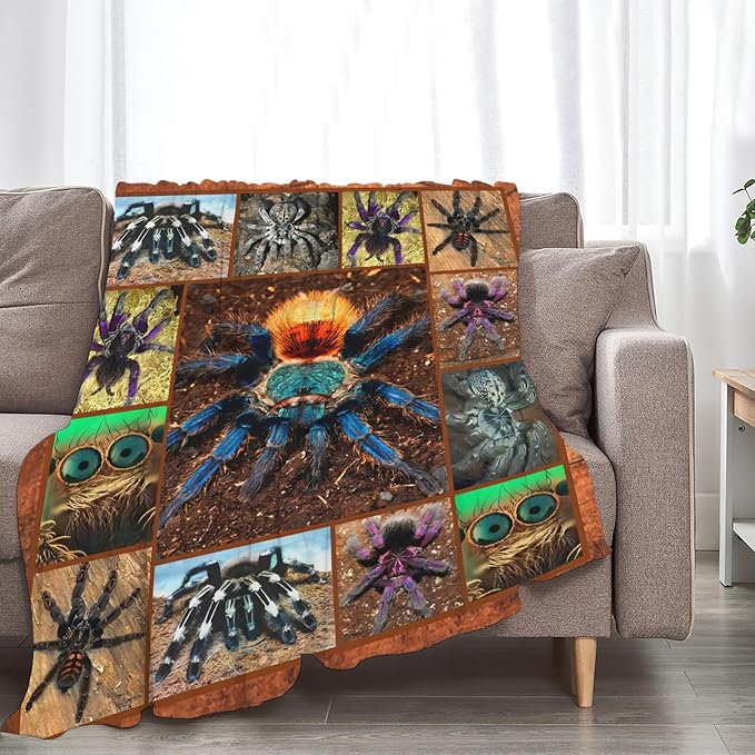 Tijuboni Tarantula Spider Throw Blanket Spider Gifts for Boys Men Girls Women Kids Adults Soft Flannel Fleece Blanket for Couch Sofa Bed Home Decor 40"x50"