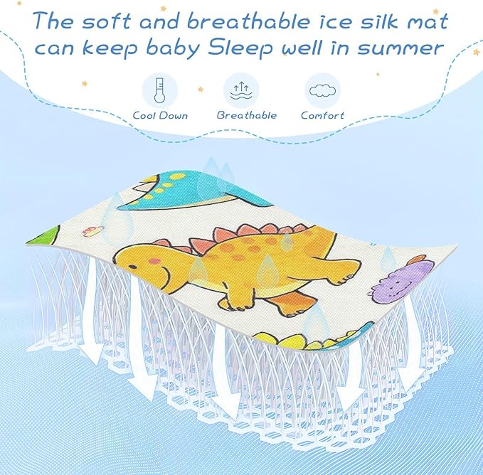 Beige Cute Dinosaur Cooling Baby Mattress Cover 28" x 52" Reusable Crib Bumper Pads for Baby&Toddler