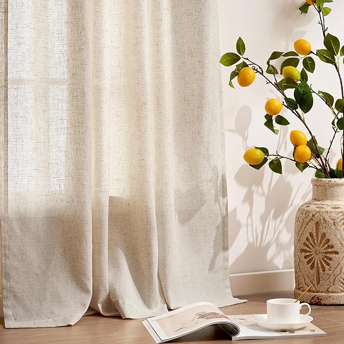 jinchan Ecru Natural Linen Blend Curtains 84 Inches Length for Living Room Divider Sliding Door Farmhouse Rod Pocket Back Tab Light Filtering Drapes Lightweight Curtains for Bedroom 4 Panels