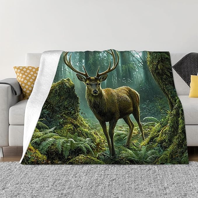 Tijuboni Forest Elk Deer Throw Blanket Deer Gifts for Girls Boys Women Men Kids Adults Soft Flannel Fleece Blanket for Couch Sofa Bed Home Decor 60"x80"