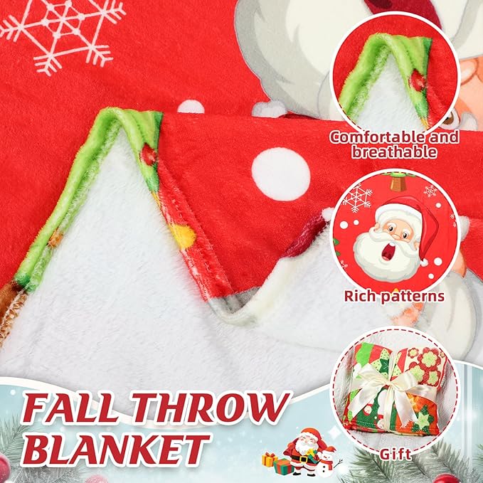 Buryeah 4 Pack Christmas Throw Blankets Bulk Snowmen, Hearts, Santa, Snowflakes, Xmas Tree Soft Cozy Christmas Plush Flannel Blanket for Sofa, Bed, Couch, Home Decor Xmas Supplies, 40 x 50 Inches
