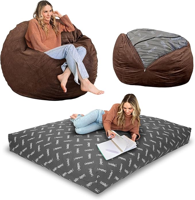CordaRoy's Chenille Bean Bag-Convertible Bean Bag Chair-Machine-Washable Chenille Fabric Cover-for Basement,Living Room,Game Room,Dorm & More - King Size - Espresso | Made in The USA