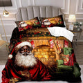 LUVIVIHOME 3PCS Christmas Comforter Set, King Size, Funny Black Santa Claus Bedding, Xmas Merry Christmas Bedroom Decor for Kids Boys Girls Teens, African American Decorations, 1 Pillow Case