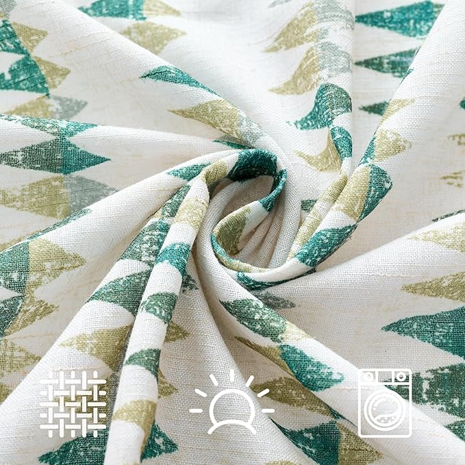jinchan Linen Nursery Curtains for Living Room Boho Curtains for Bedroom Kids Room 84 Inches Long Geometric Printed Farmhouse Drapes Rod Pocket Window Treatment Curtain Set of 2 Panels Green