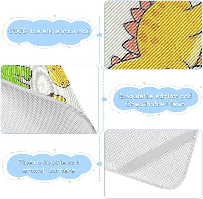 Beige Cute Dinosaur Cooling Baby Mattress Cover 28" x 52" Reusable Crib Bumper Pads for Baby&Toddler