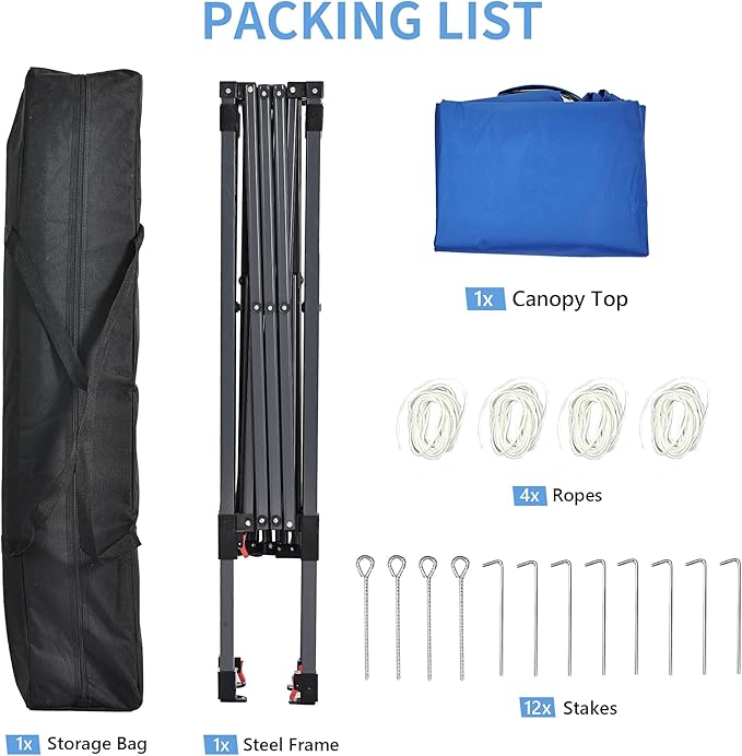 GDY 10x10 Pop Up Canopy Tent, Outdoor Gazebo with 4 Sandbags, Easy Up Canopy with 3 Adjustable Heights for Events, Parties, Camping, Blue.