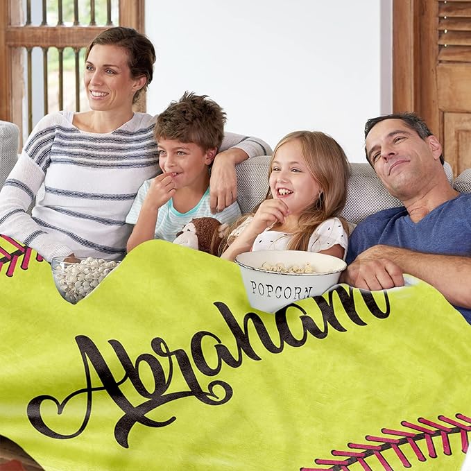 Personalized Softball Kids Blanket with Naumber and Name - Custom Sport Bed Blankets Gift for 0-3 Months Baby Essential and Warm 40x50inch