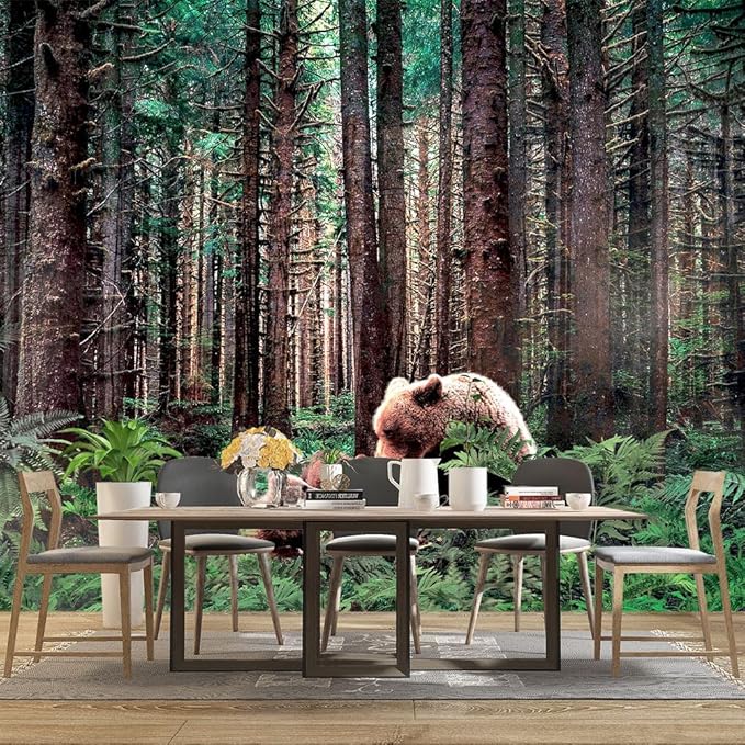 Forest Animals Bear wallpeper Kids Bedroom Woods Wall Mural - 137"x96"（Not Peel and Stick）