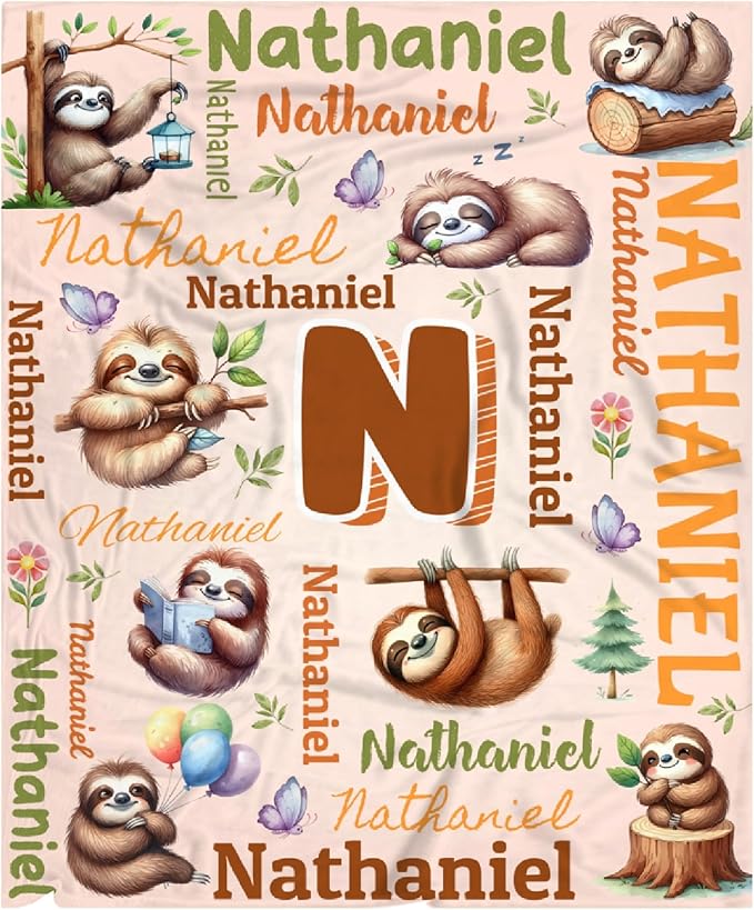Personalized Custom Sloth Preschool Blanket Gifts for Baby Toddler Kids Boys Girls - Customized Sloth Super Soft Lightweight Flannel Sheets Decor for Crib Nap Couch - 30"x40" for Baby/Pets
