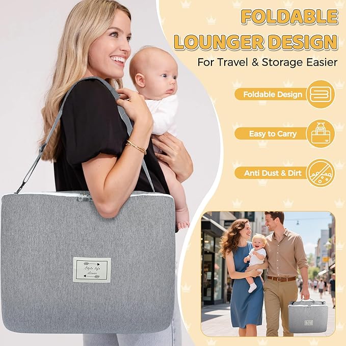 Baby Lounger for Newborn 0-24 Months, Snuggle Cozy Me Portable Infant Lounger with Soft Breathable Cotton, Adjustable Size Lengthen Space Lightweight & Washable Essentials for Home Travel (1. Crown)