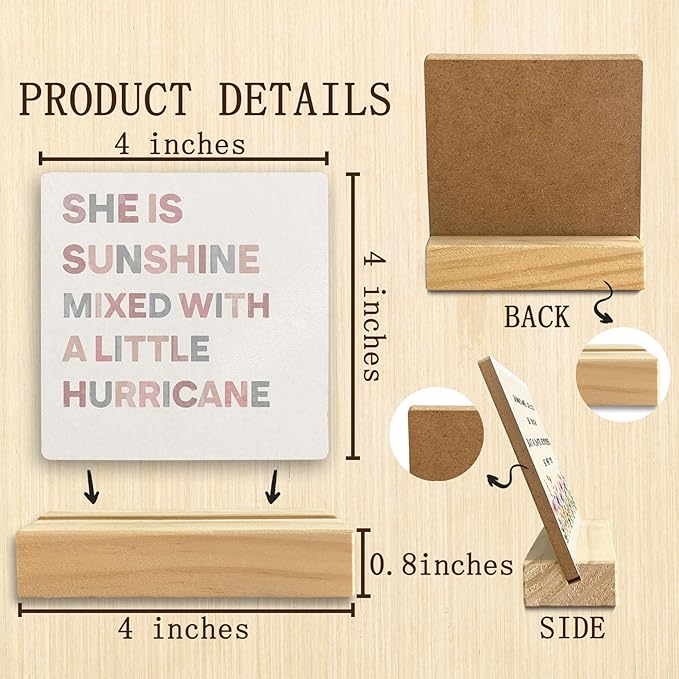 QASHWEY Boho Nursery Baby Girl Room Decor, Boho Desk Shelf Decor Wood Table Signs, She is Sunshine Mixed with a Little Hurricane Wooden Plaque with Wooden Stand for Home Nursery