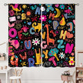 Cartoon Alphabet Curtains Funny Education Animal Giraffe Curtain with Rod Pocket for Bedroom Living Room Home Decor Drapes Thermal Insulated Window Treatments 2 Panels Set 63" W X 63" L