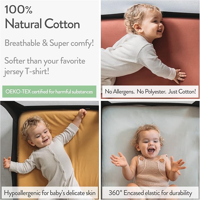 Bassinet Fitted Sheets Compatible with Dream on Me Traveler Portable Bassinet & Skylar, Seashell Bedside Sleeper – Snuggly Soft 100% Jersey Cotton – Beige + Rusty Brown – 2 Pack