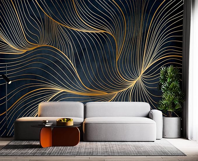 Simple Golden Lines Wall Mural Wallpaper for Bedroom 103" x 69"