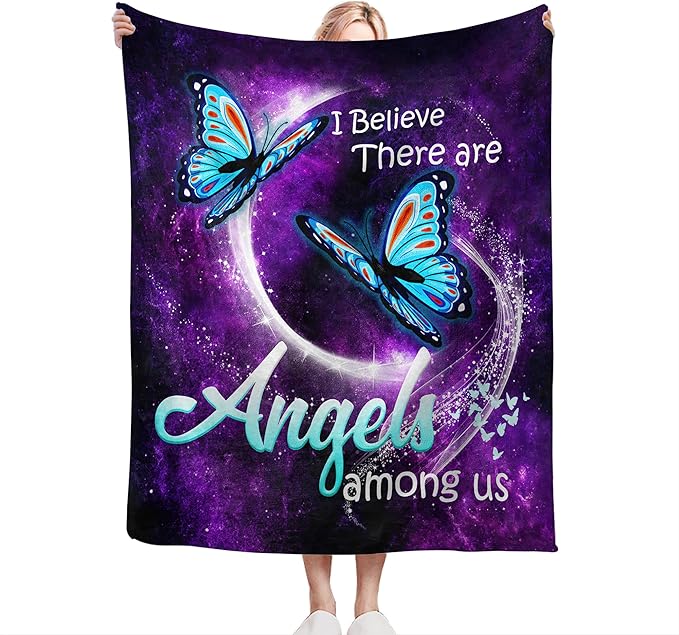 jerkboo Blue Butterfly Blanket Throws Butterfly Gifts Angels Butterfly Throw Blanket for Girls Women Kids Adults Soft Warm Cozy Fleece Blanket for Couch Sofa Bed 60""x50""