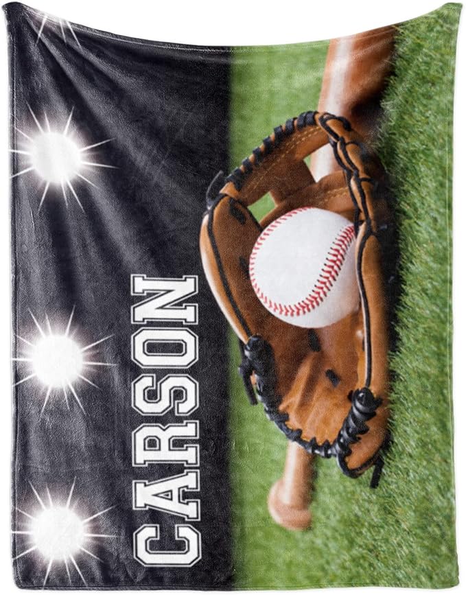 Baby Boys Personalized Baseball Blanket - Custom Name and Number - Soft Warm and Fluffy Flannel Fabric Gift for Sports Lovers 30x40inch