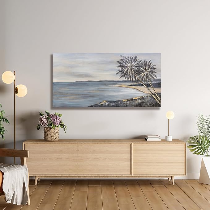 Yuaxker Ocean Canvas Wall Art Black and Gold Blue Aesthetic Canvas Painting Modern Art Wall Decor for Living Room Bedroom Dining Room Office Home Decor Artwork 24x48 inch
