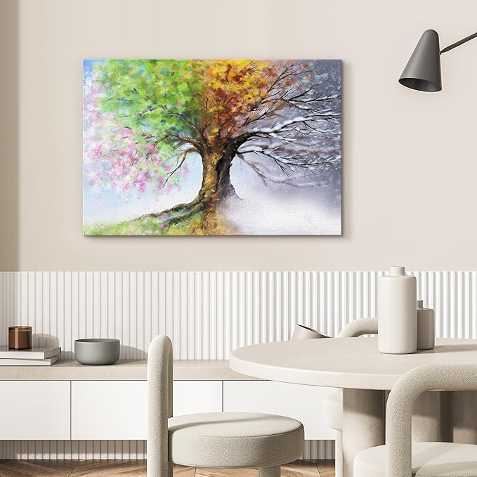SIGNWIN Canvas Wall Art Four Seasons Fantasy Tree with Colorful Leaves Nature Illustrations Modern Chic Multicolor for Living Room, Bedroom, Office - 32"x48"