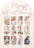 My First Year Photo Board, Pink Bow Baby's First Year Photo Frame 12 Monthly Milestone Picture Frame, Gift for Newborn Baby 1st Birthday Memories Nursery Decoration -07