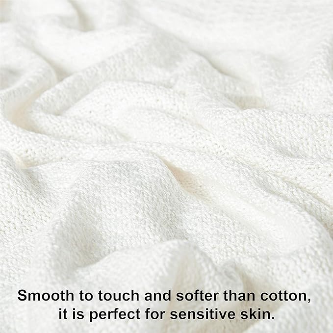 NTBAY Cable Knit Cooling Throw Blanket, Soft and Breathable Throw Blanket 51x67 Inches Made from Rayon Derived from Bamboo for Couch, Sofa, Nap, White