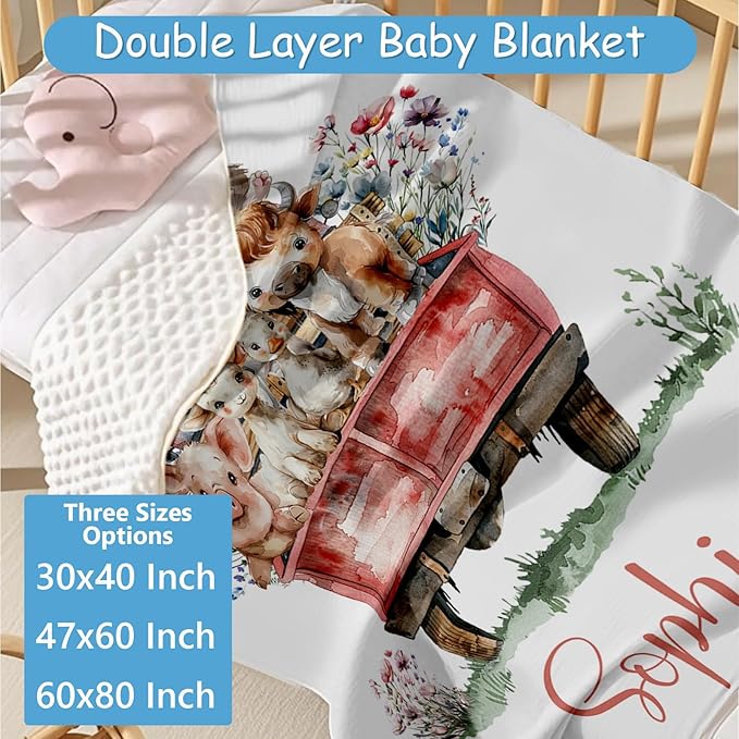 Personalized Baby Crib Bedding Set, 5 Pcs Custom Farm Animals Pattern Nurery Bedding Set for Boys and Girls, Baby Blanket with Dotted Backing, Newborns Infant & Toddler Customized Gifts