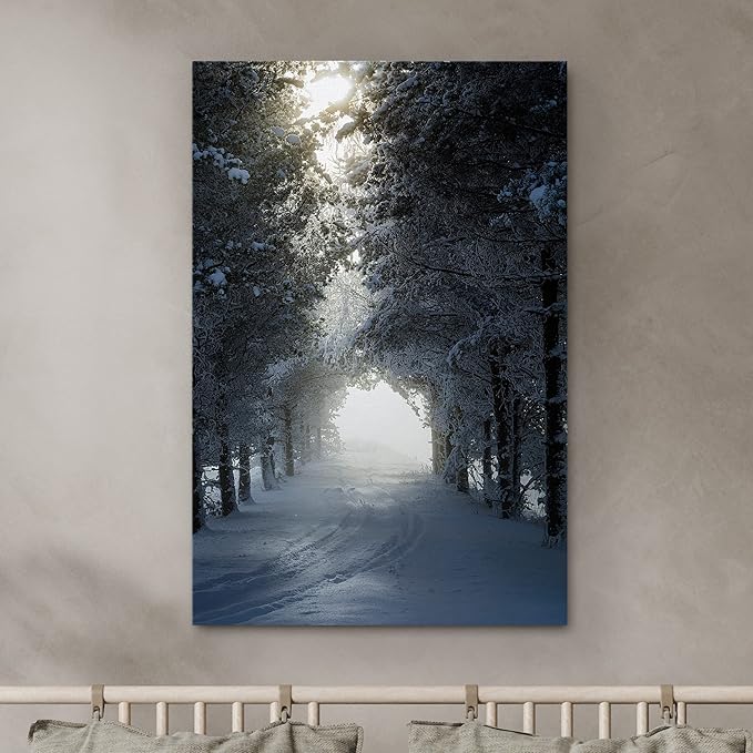 SIGNWIN Canvas Wall Art Woodland Nursery Decor Foggy Winter Trees Path Nature Forest Photography Realism Rustic Scenic Dramatic Multicolor Cool for Living Room - 24"x36" inches