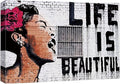 SIGNWIN Framed Canvas Wall Art Banksy Life is Beautiful Billie Holiday Graffiti & Street Art Famous People Pop Art Modern Urban Multicolor for Living Room, Bedroom, Office - 12x18 inches