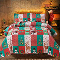 Christmas Bedding Set Queen Size Christmas Quilt Bedspread Holiday Xmas Bedding Plaid Patchwork Rustic Lodge Cabin Snowman Santa Claus Festival Decor Lightweight Reversible Bedspread Coverlet Red
